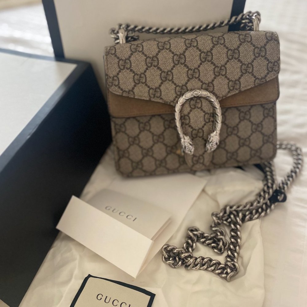 Gucci Beige Brown GG Supreme Dionysus Crossbody Bag